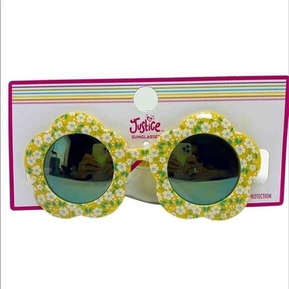 Justice Sunglasses Girls Yellow Flower Shape Mirrored 100% UV Protection NE9 - Picture 1 of 4